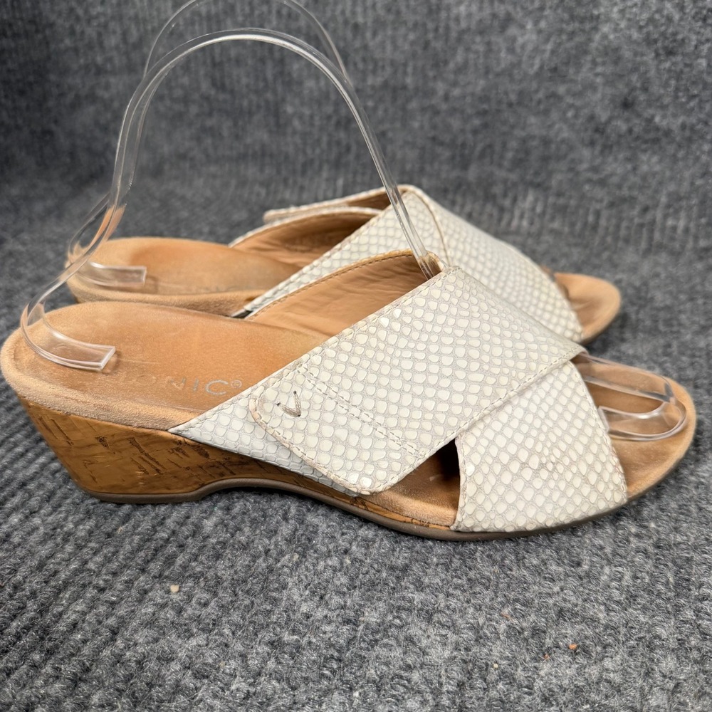 Vionic Leticia Wedge Sandals White Snakeskin Size 7.5 Orthopedic Comfort Slides